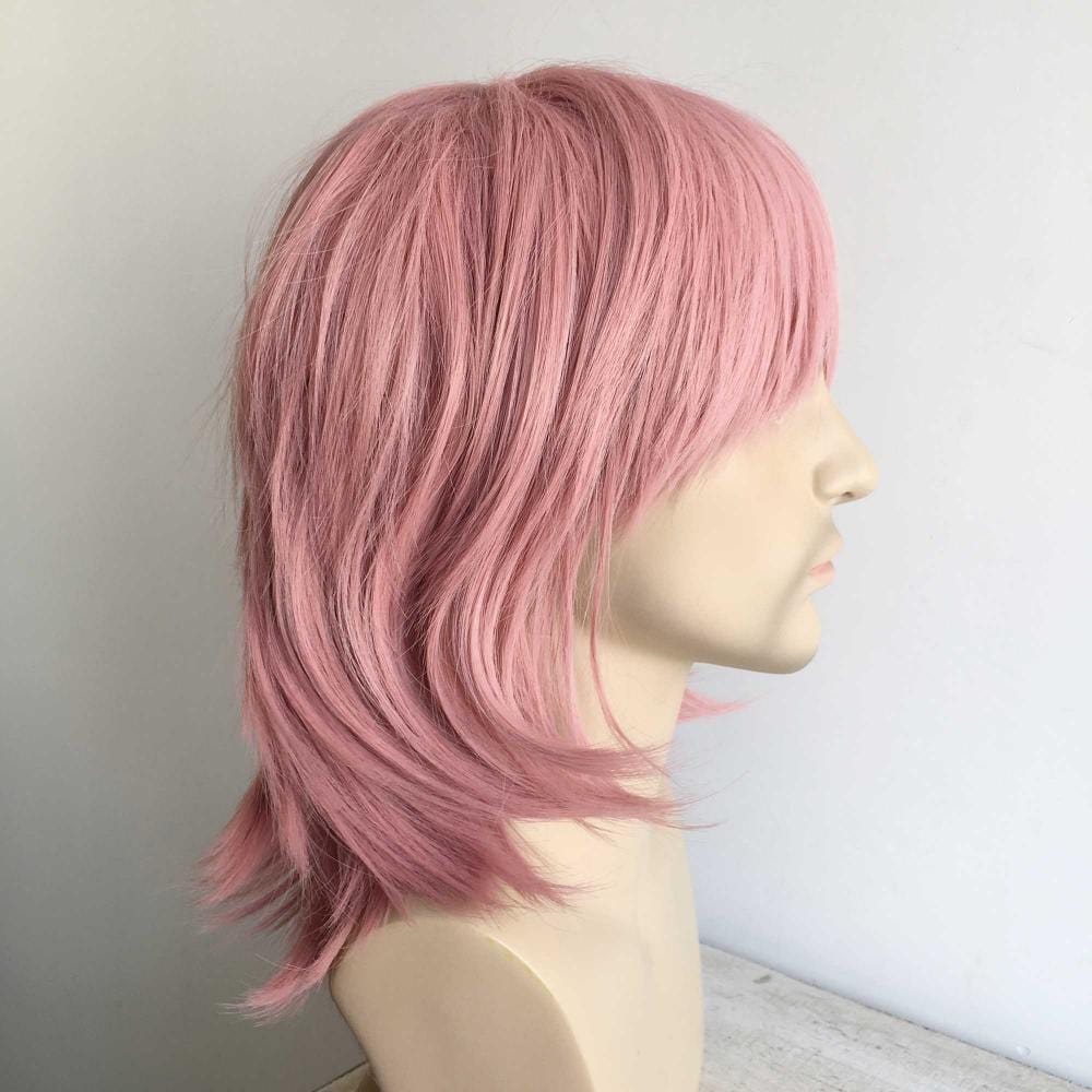 nevermindyrhead Men Pink Cosplay Wig With Bangs Short Straight Hair Layers Choppy Cutting