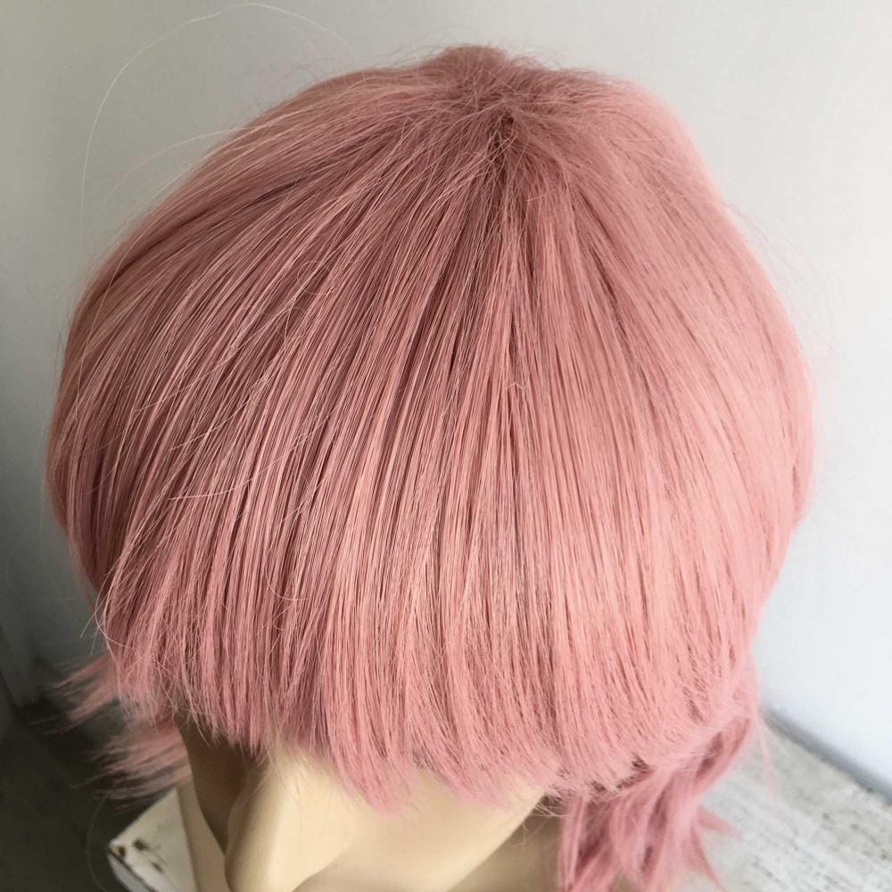 nevermindyrhead Men Pink Cosplay Wig With Bangs Short Straight Hair Layers Choppy Cutting