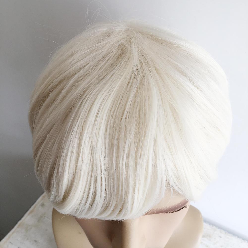 nevermindyrhead Men Platinum Blonde Cosplay Wig Short Straight With Classic Side-Swept Fringe Bangs For Costume Party