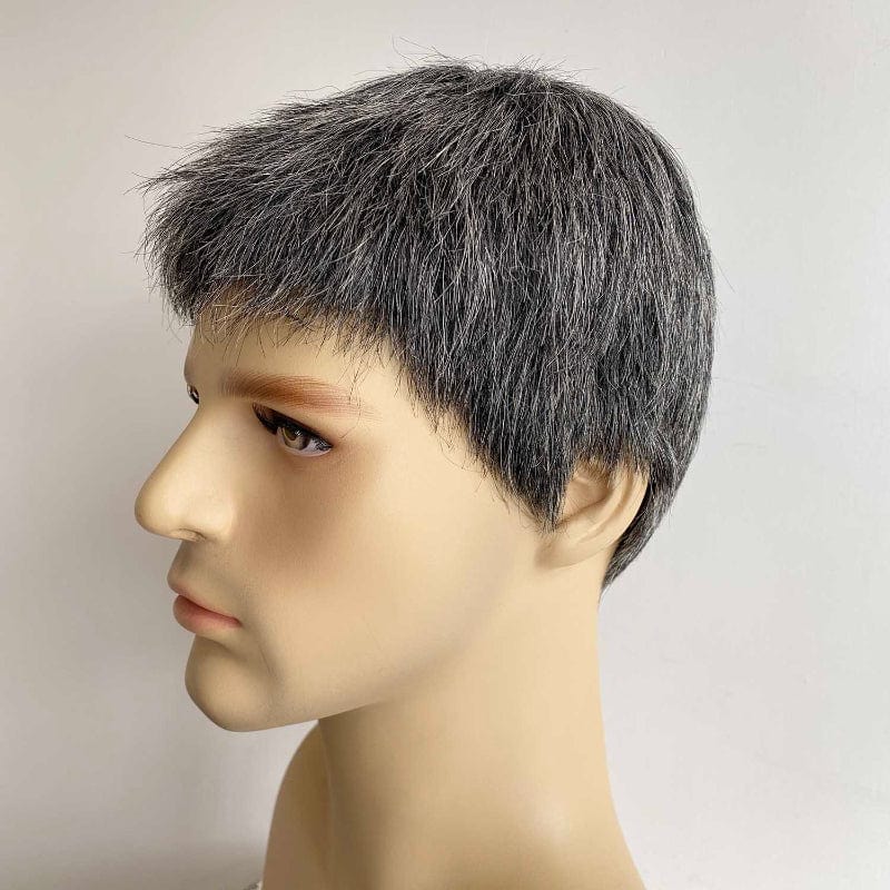 nevermindyrhead Men Silver Gray Human Hair Wig Salt And Pepper Grey Short Straight Very Short Bangs