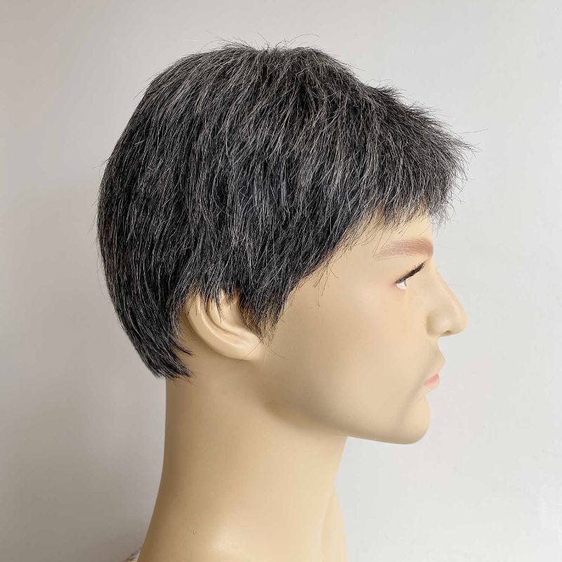 nevermindyrhead Men Silver Gray Human Hair Wig Salt And Pepper Grey Short Straight Very Short Bangs