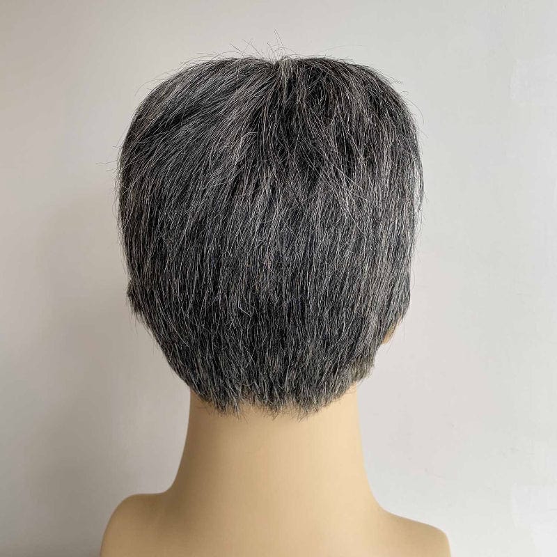 nevermindyrhead Men Silver Gray Human Hair Wig Salt And Pepper Grey Short Straight Very Short Bangs