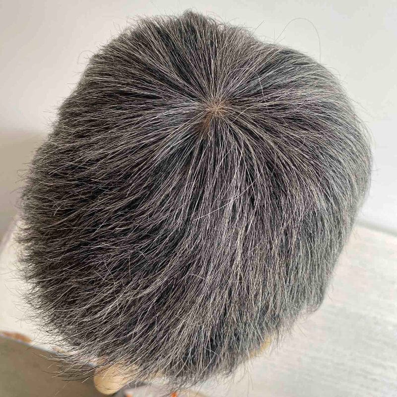 nevermindyrhead Men Silver Gray Human Hair Wig Salt And Pepper Grey Short Straight Very Short Bangs