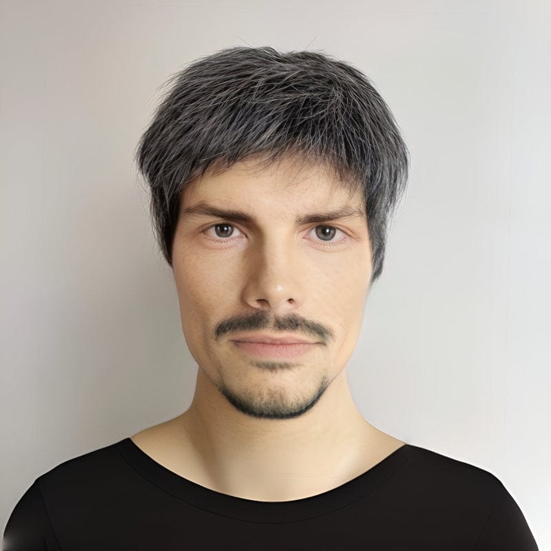 nevermindyrhead Men Silver Gray Human Hair Wig Salt And Pepper Grey Short Straight Very Short Bangs