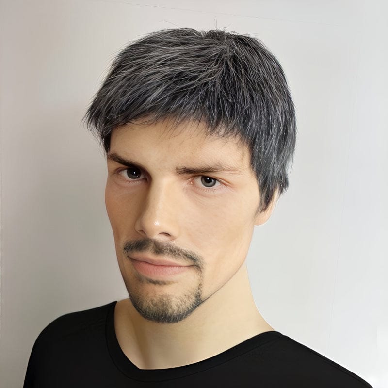 nevermindyrhead Men Silver Gray Human Hair Wig Salt And Pepper Grey Short Straight Very Short Bangs