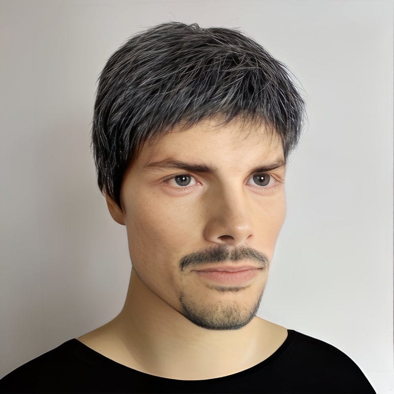 nevermindyrhead Men Silver Gray Human Hair Wig Salt And Pepper Grey Short Straight Very Short Bangs