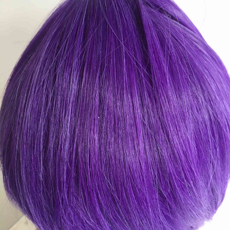 nevermindyrhead Men Unisex Purple Short Straight Long Curtain Bangs Middle Part Anime Cosplay Wig