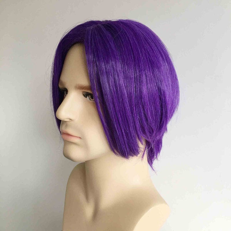 nevermindyrhead Men Unisex Purple Short Straight Long Curtain Bangs Middle Part Anime Cosplay Wig