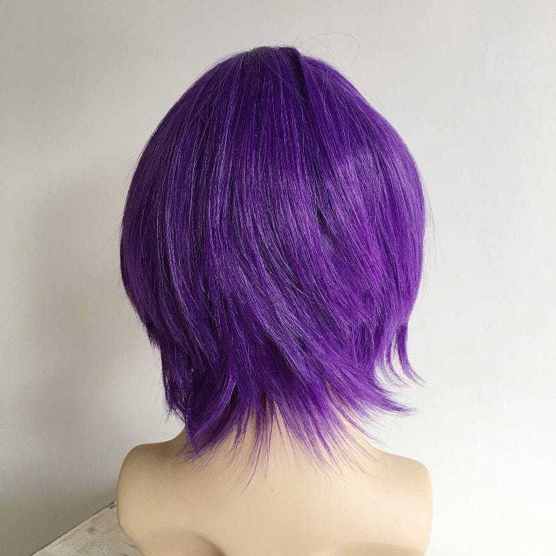 nevermindyrhead Men Unisex Purple Short Straight Long Curtain Bangs Middle Part Anime Cosplay Wig