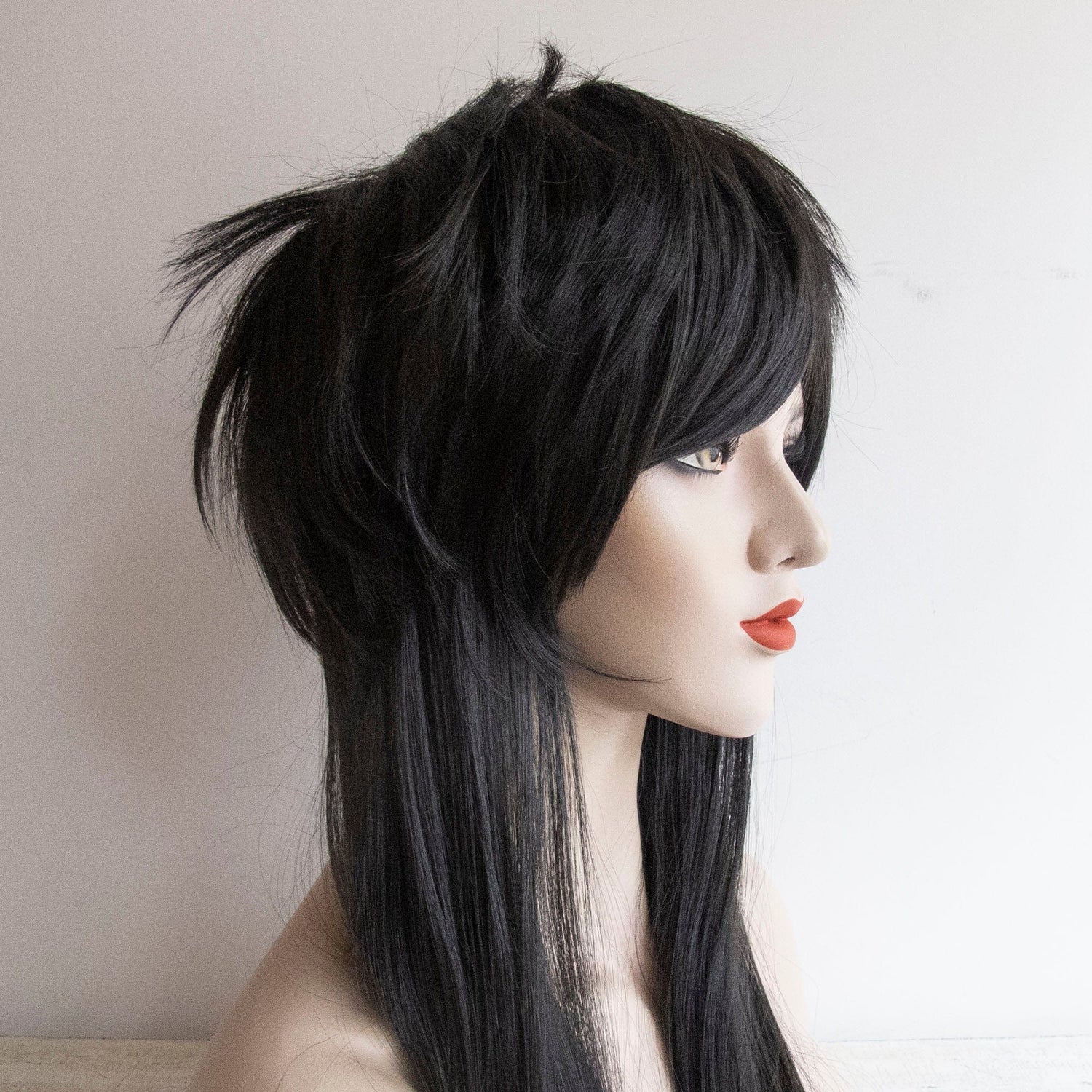 Wolf Cut Wig Women Black Long Straight Bangs Gothic Mullet ...