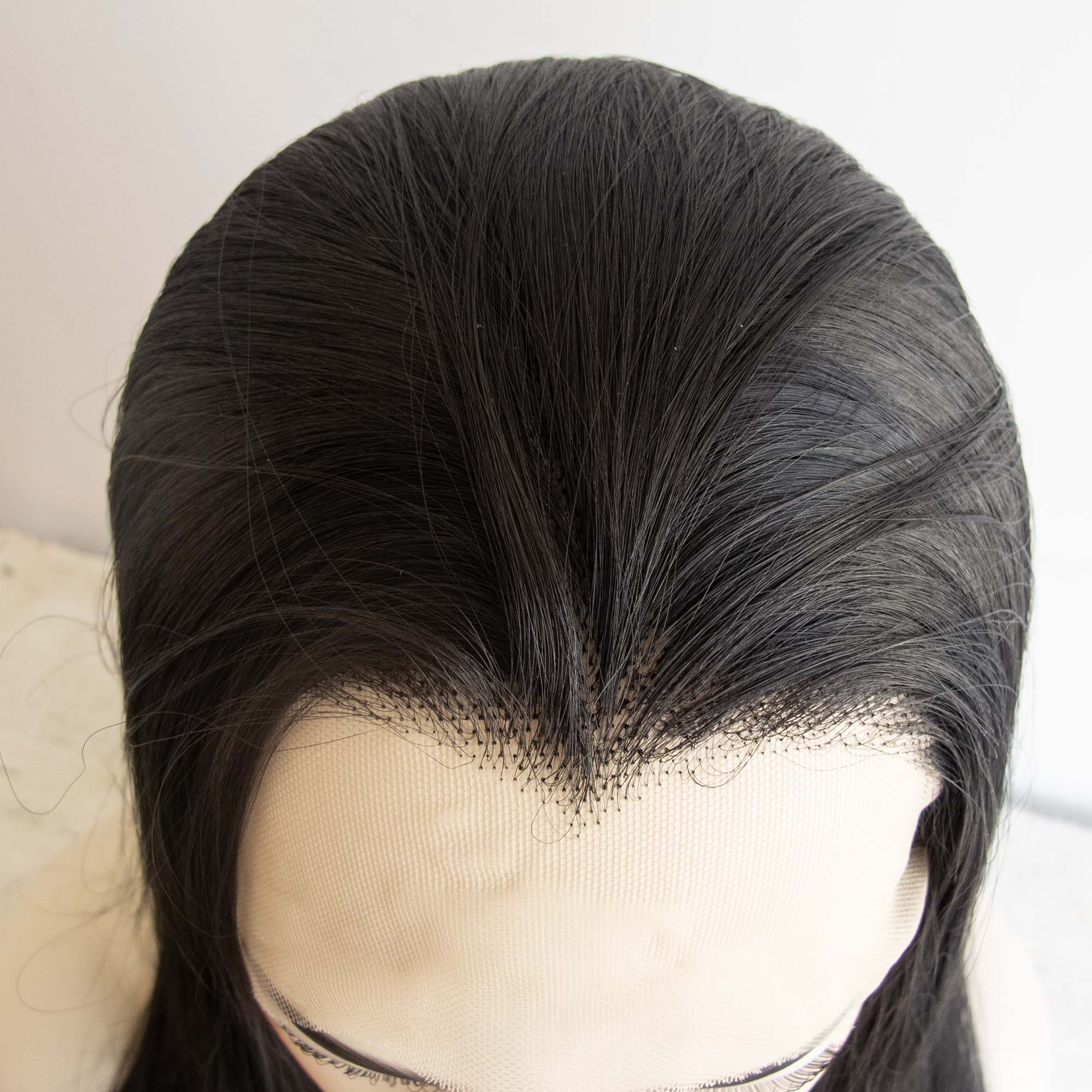 Women Black Lace Front Long Straight Lace Front Widow s Peak