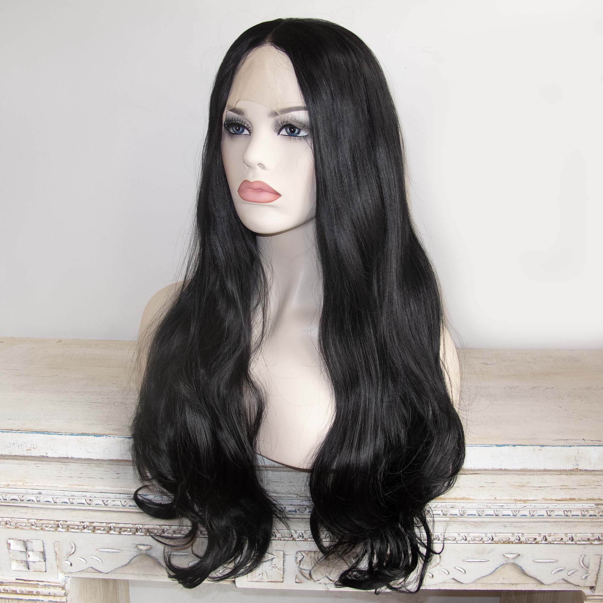 Women Black Lace Front Long Wavy Hair Thick Middle Part Wig 24