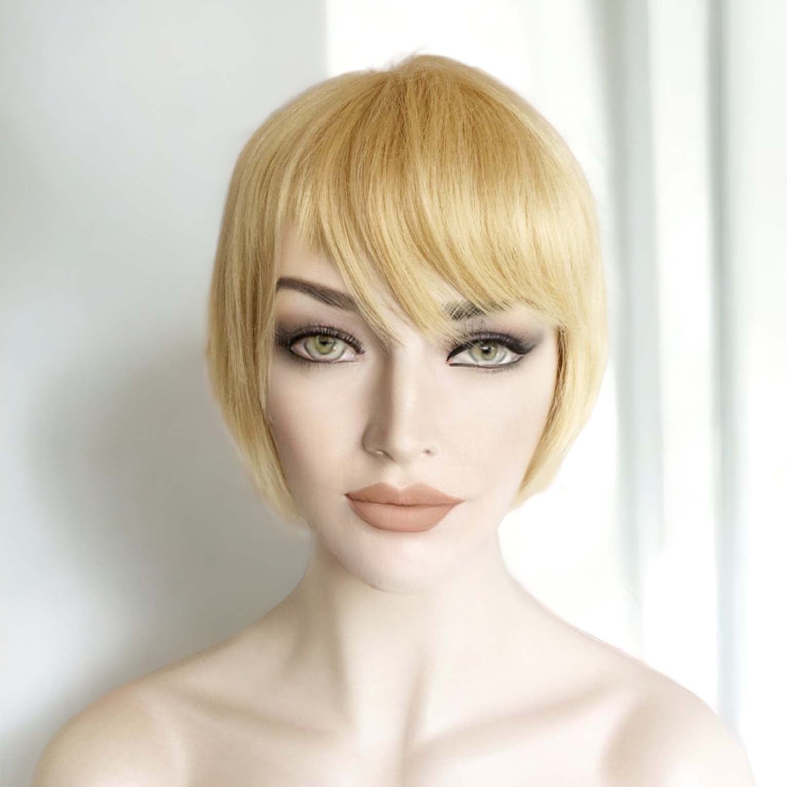 Human hair wig with bangs outlet blonde