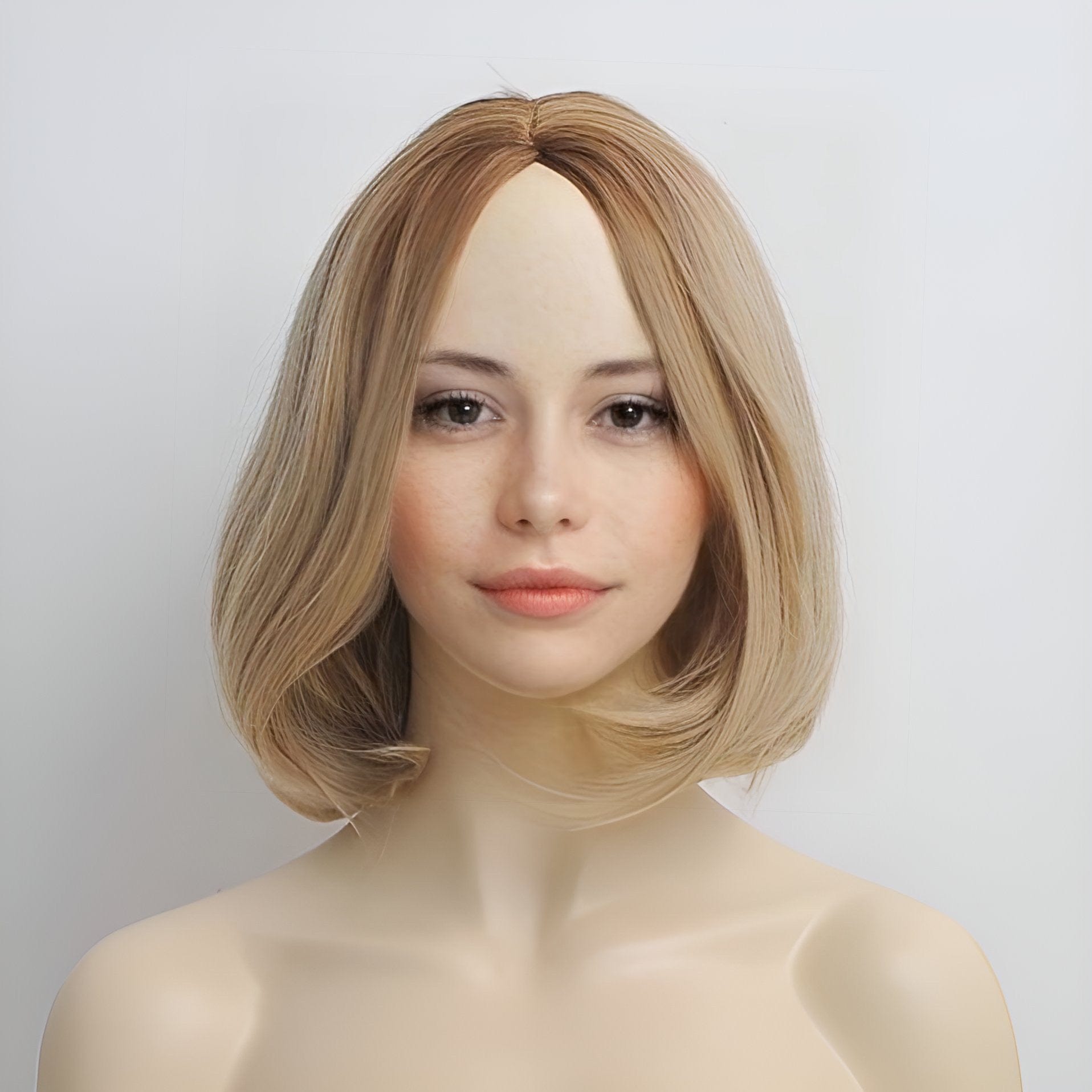 nevermindyrhead Women Blonde Cosplay Wig Dark Root Ombre Short Bob Straight Hair For Costume Anime Party