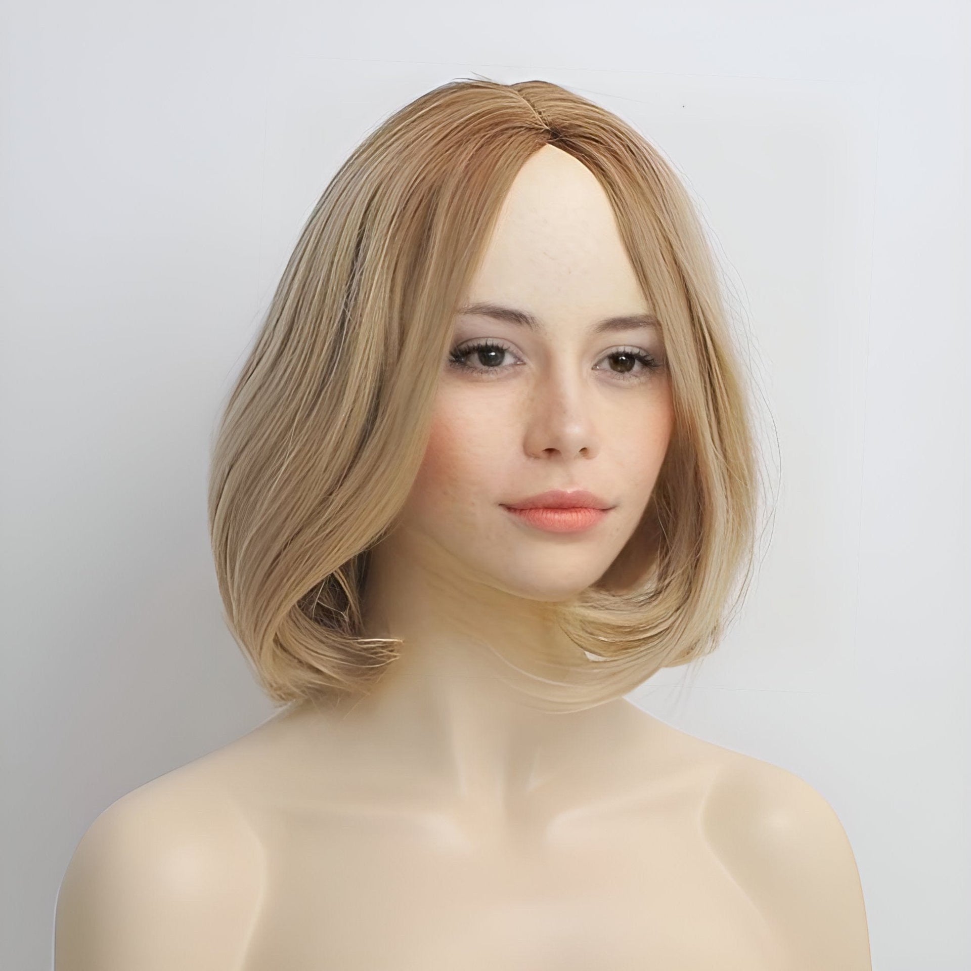 nevermindyrhead Women Blonde Cosplay Wig Dark Root Ombre Short Bob Straight Hair For Costume Anime Party