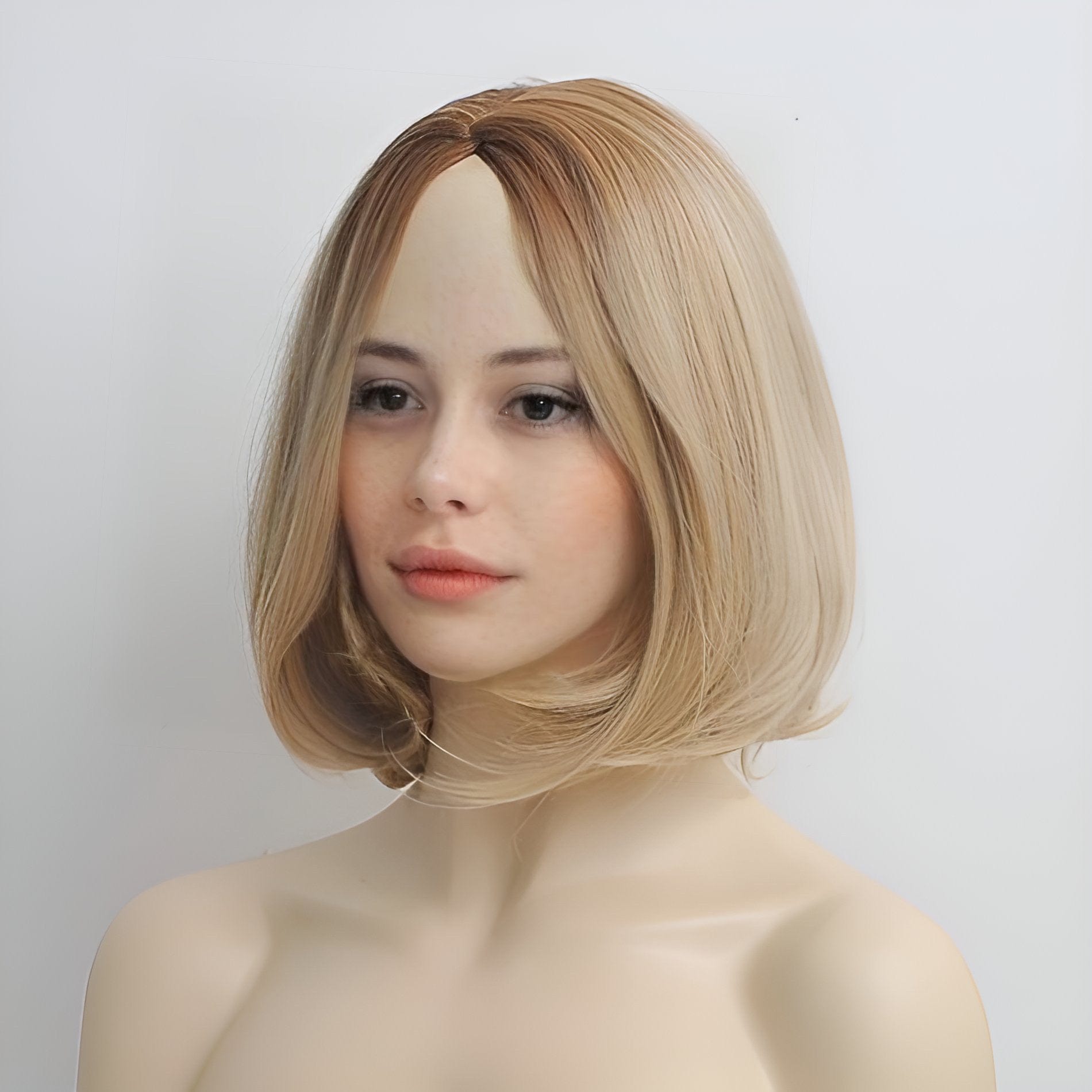 nevermindyrhead Women Blonde Cosplay Wig Dark Root Ombre Short Bob Straight Hair For Costume Anime Party