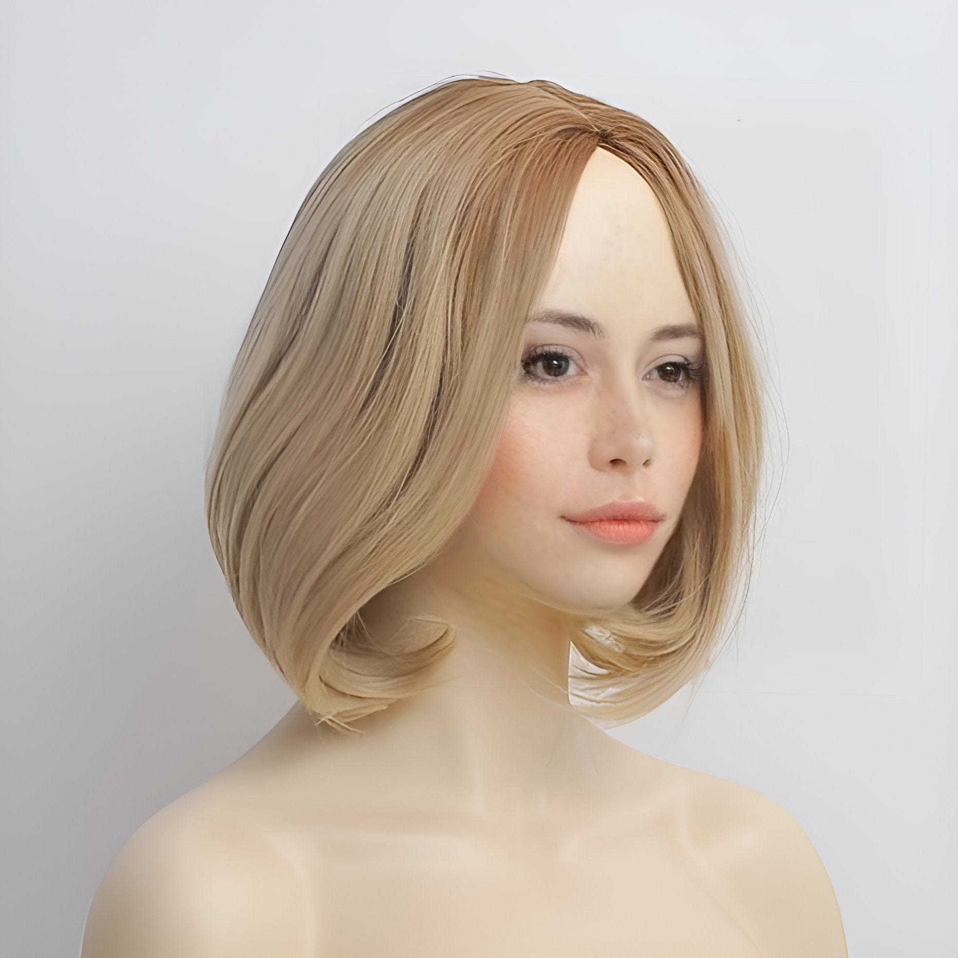 nevermindyrhead Women Blonde Cosplay Wig Dark Root Ombre Short Bob Straight Hair For Costume Anime Party