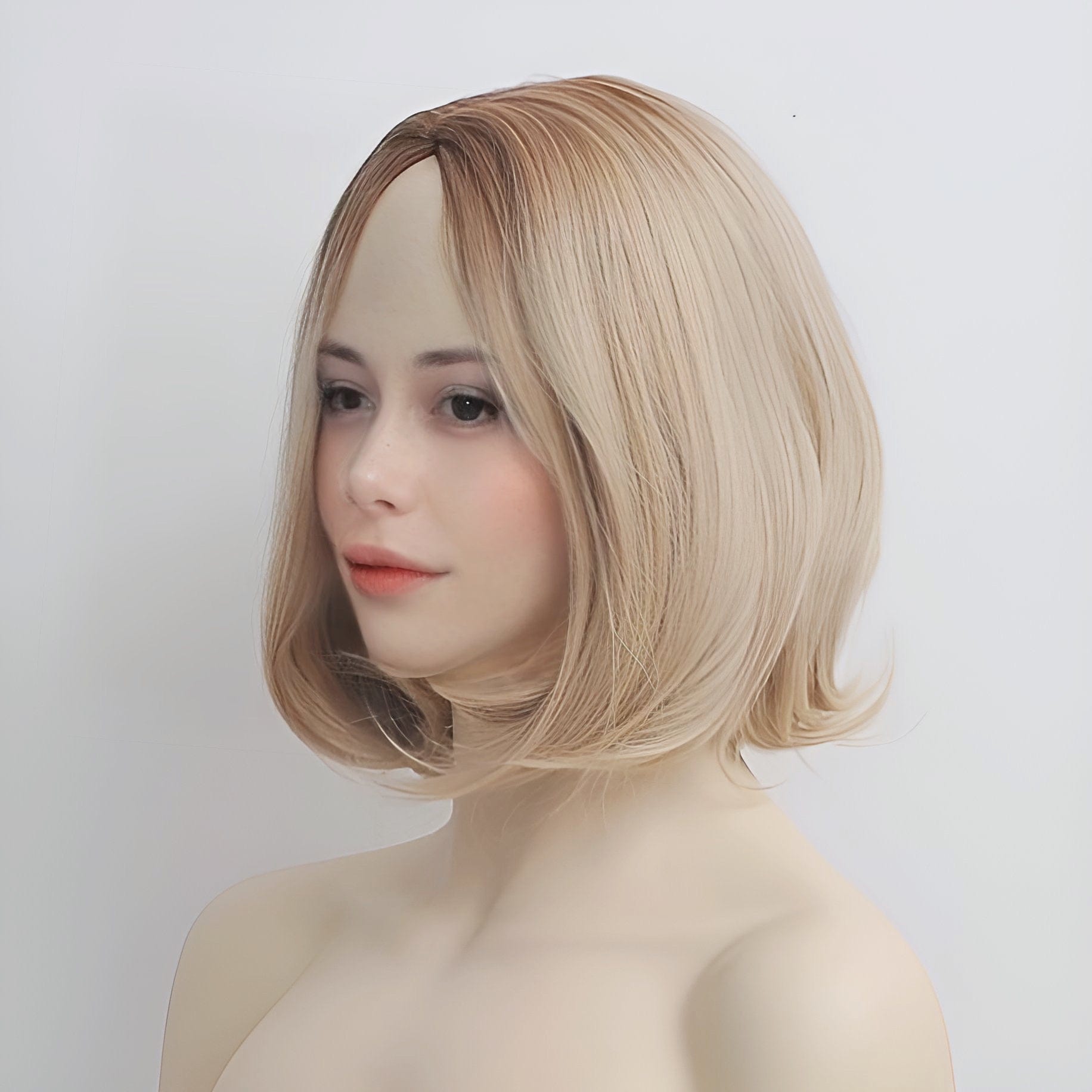 nevermindyrhead Women Blonde Cosplay Wig Dark Root Ombre Short Bob Straight Hair For Costume Anime Party