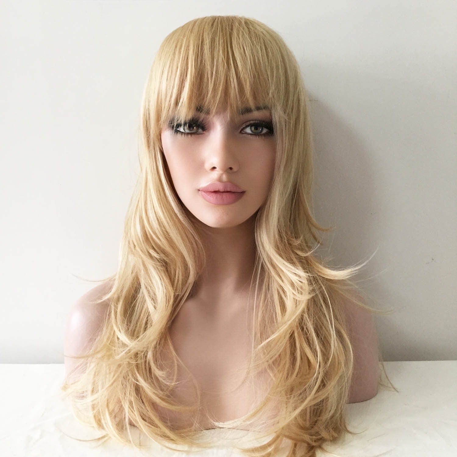 Women Blonde Long Wavy Fringe Bangs Layered Wig nevermindyrhead