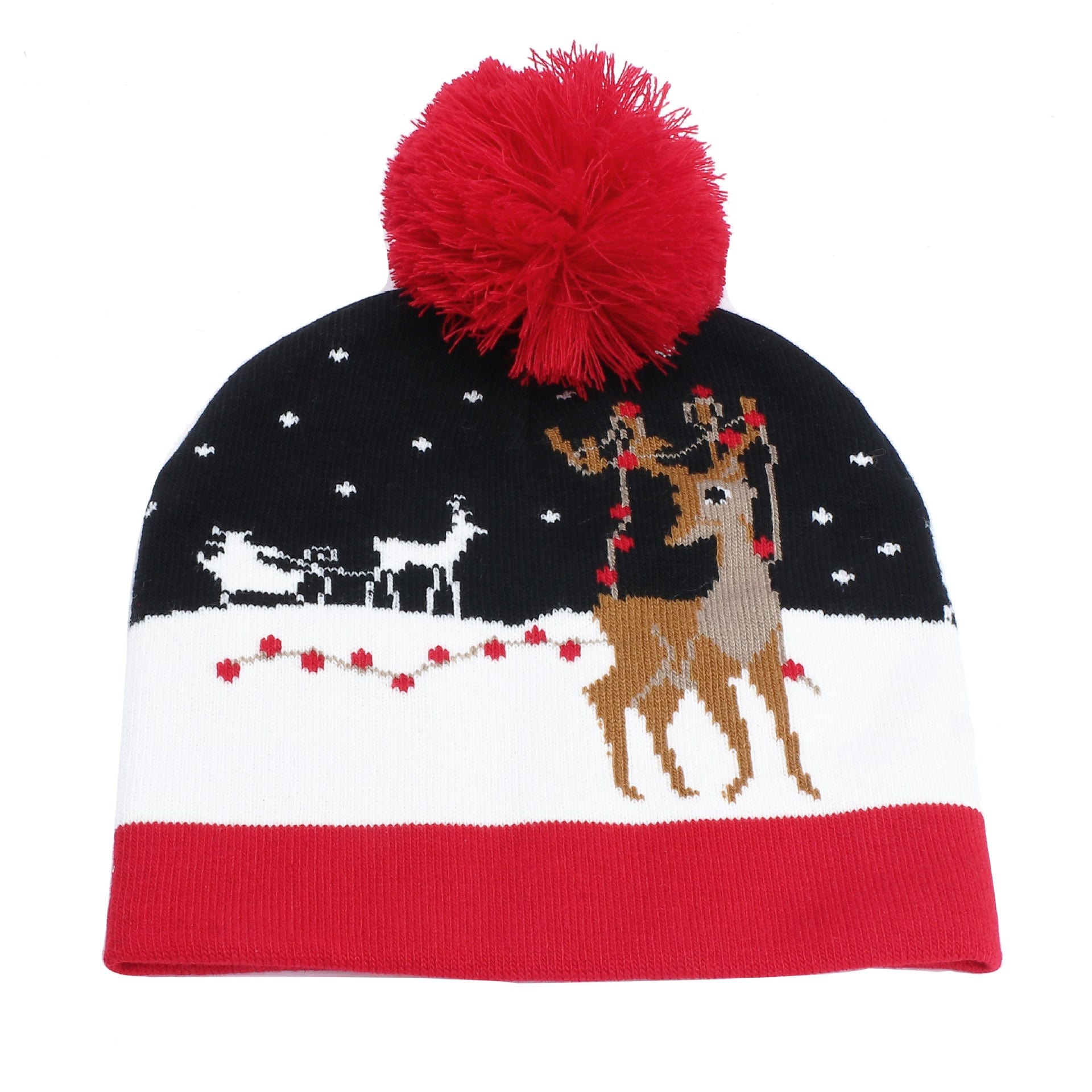 nevermindyrhead Women Christmas Cartoon Pattern Beanie Winter Hat With Pom Warm Knit Cap A