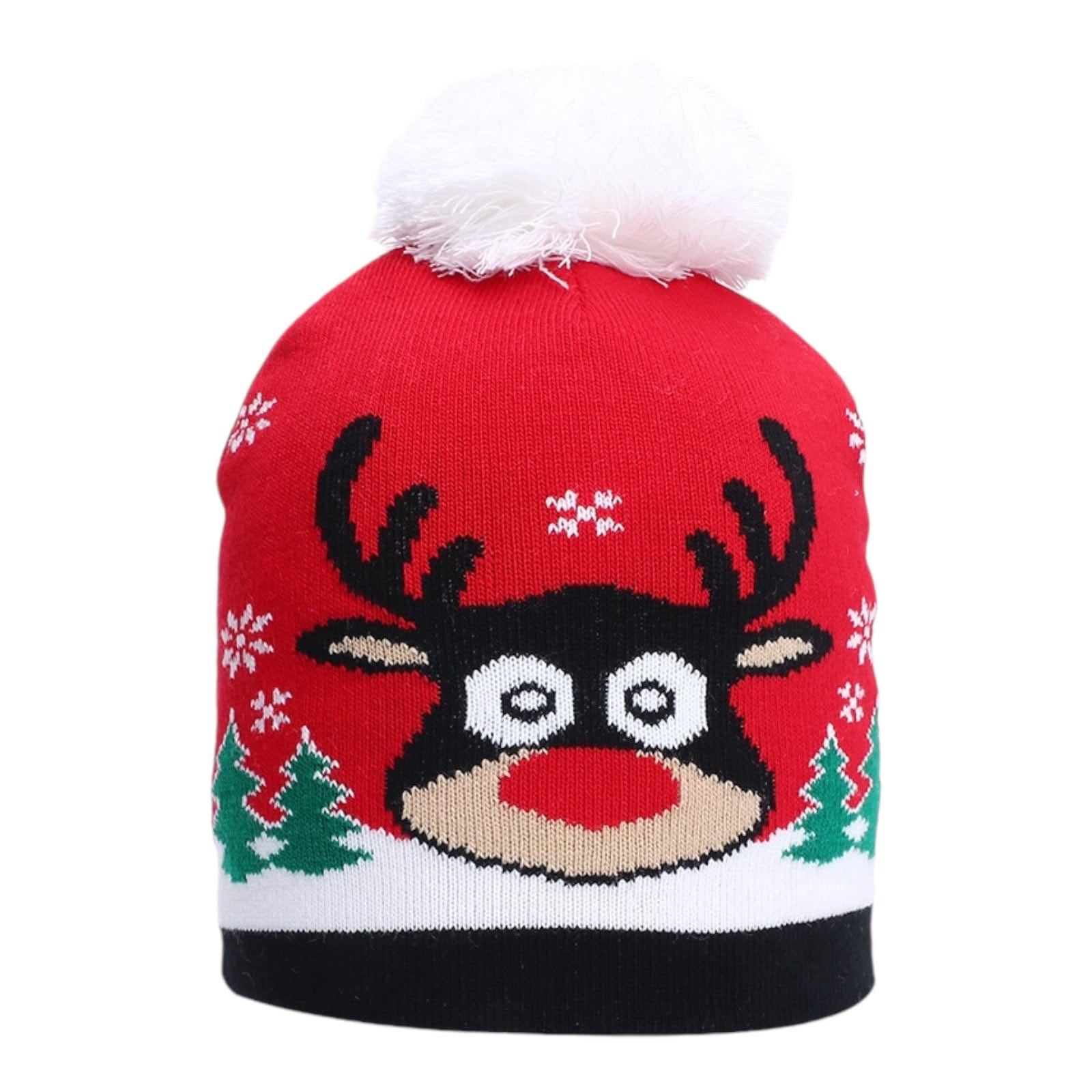 nevermindyrhead Women Christmas Cartoon Pattern Beanie Winter Hat With Pom Warm Knit Cap E