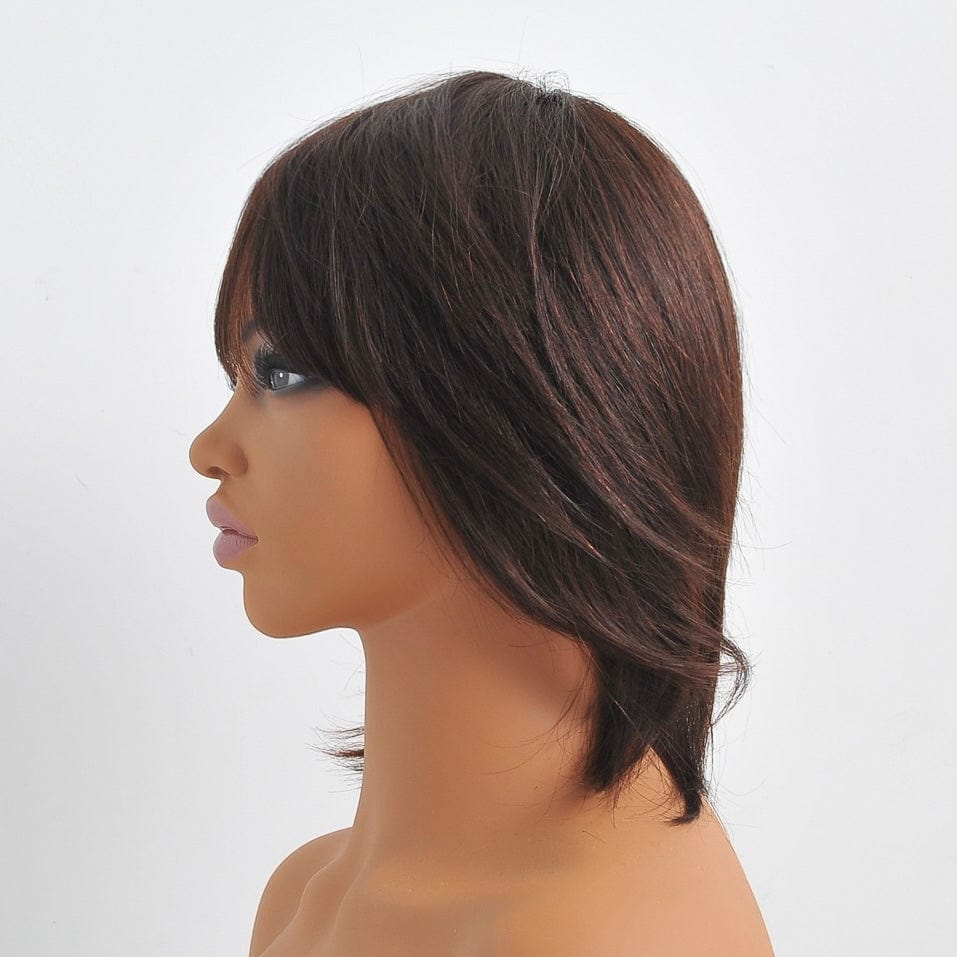 nevermindyrhead Women Dark Brown Human Hair Wig Short Wig With Bangs Straight Choppy Cutting