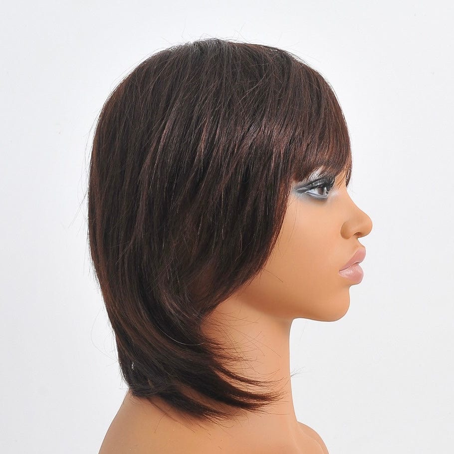 nevermindyrhead Women Dark Brown Human Hair Wig Short Wig With Bangs Straight Choppy Cutting