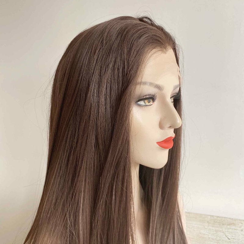 nevermindyrhead Women Dark Brown Lace Front Wig Long Straight Widows Peak Hairline Slicked Hair