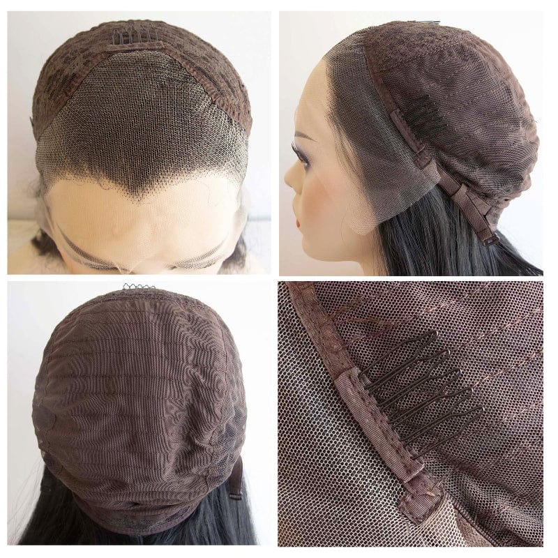 nevermindyrhead Women Dark Brown Lace Front Wig Long Straight Widows Peak Hairline Slicked Hair