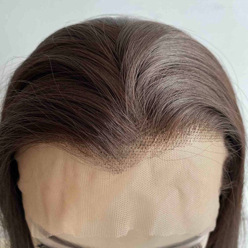 nevermindyrhead Women Dark Brown Lace Front Wig Long Straight Widows Peak Hairline Slicked Hair