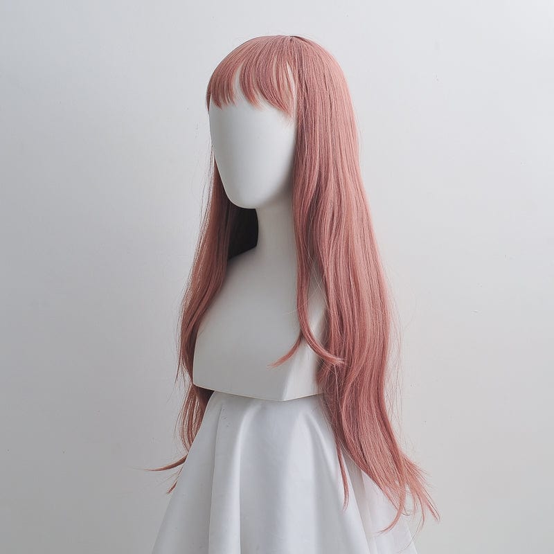 nevermindyrhead Women Dusty Pink Long Wig Straight Hair Thin Bangs With Top Skin