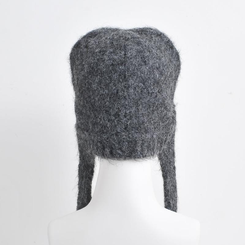 nevermindyrhead Women Gray Chunky Knit Beanie Winter Snow Hat Cover Ears Flaps Button Closure