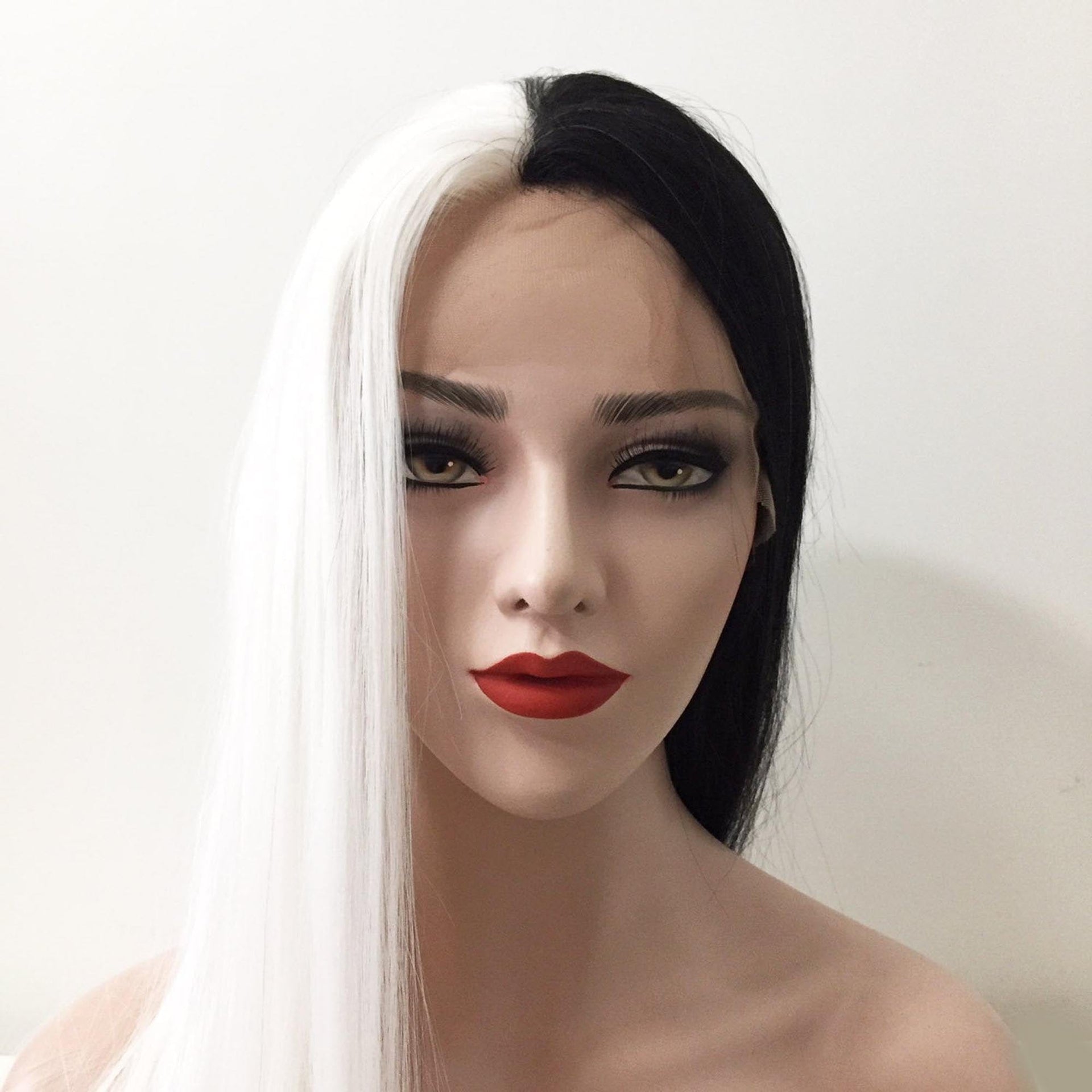 nevermindyrhead Women Lace Front Split Colors Black White Long Straight Middle Part Wig