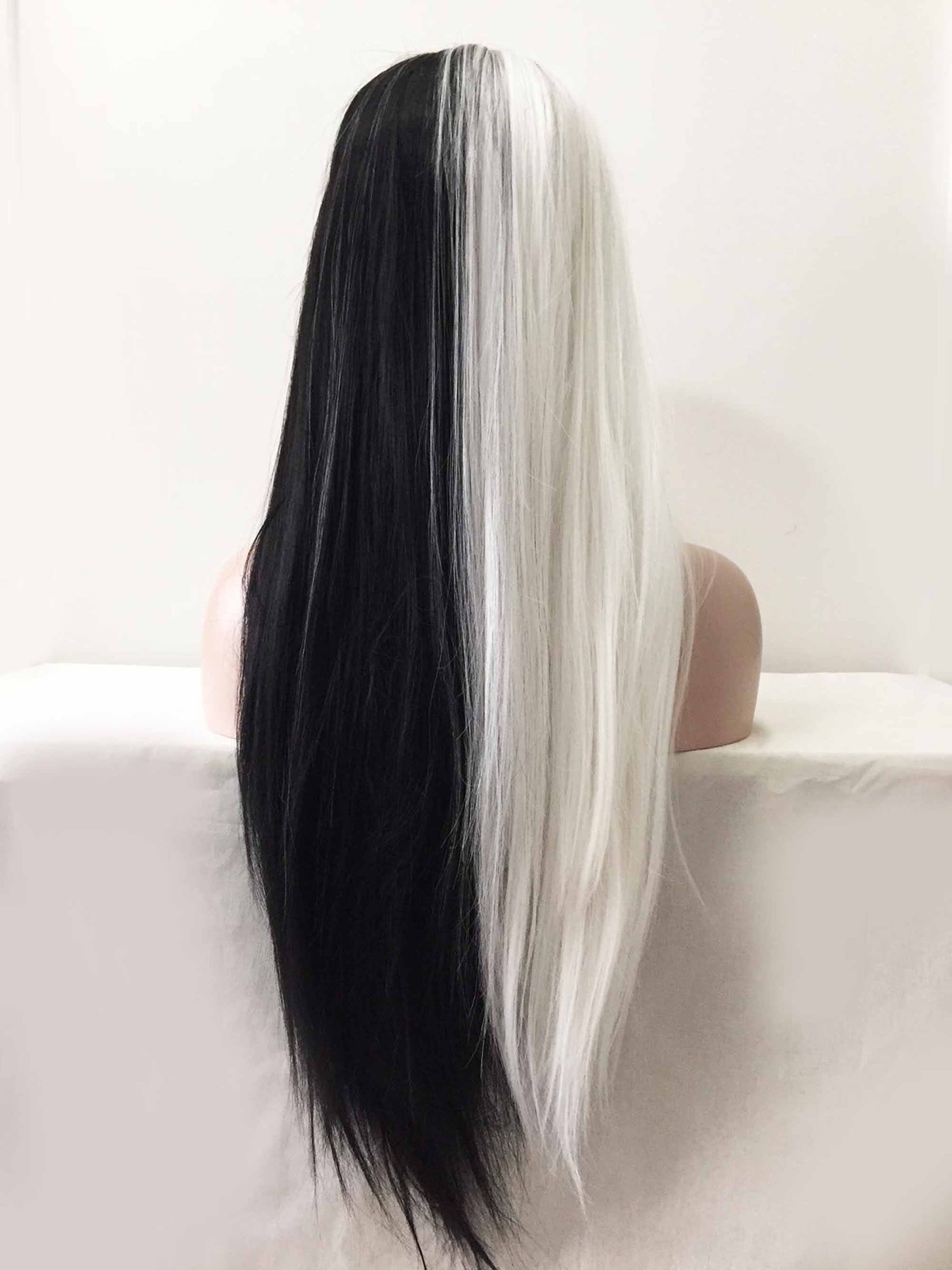 nevermindyrhead Women Lace Front Split Colors Black White Long Straight Middle Part Wig