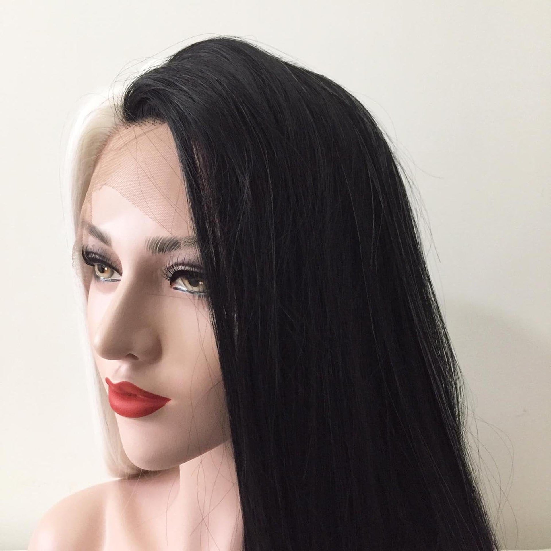 nevermindyrhead Women Lace Front Split Colors Black White Long Straight Middle Part Wig