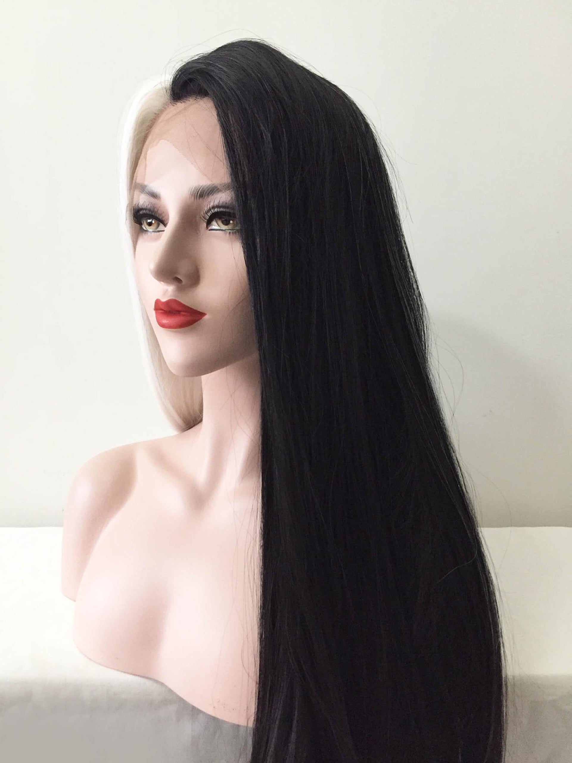 nevermindyrhead Women Lace Front Split Colors Black White Long Straight Middle Part Wig