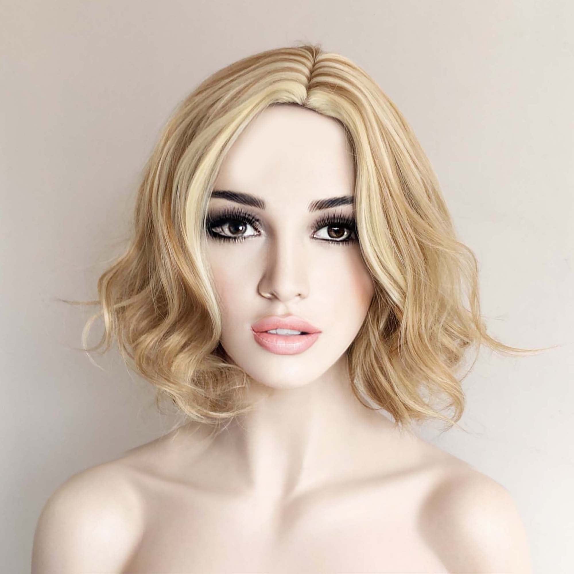 Women Light Toffee Blonde Ombre Short Curly Bob Wig