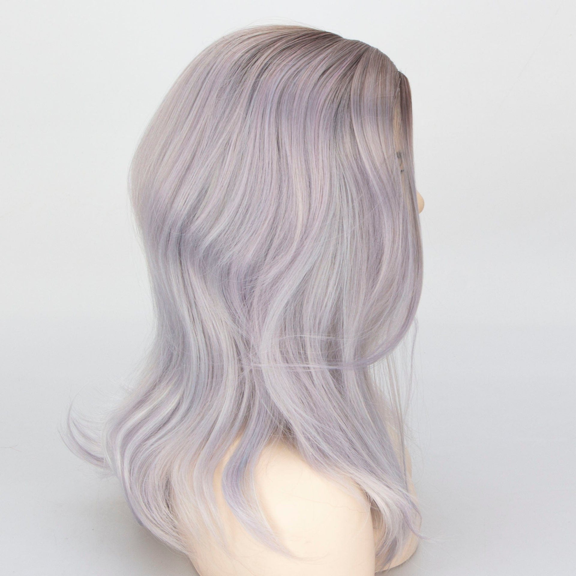 nevermindyrhead Women Silver Gray Ombre Dark Root Long Straight Hair Side Part Wig