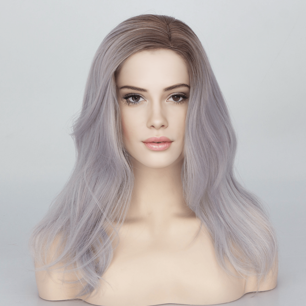 nevermindyrhead Women Silver Gray Ombre Dark Root Long Straight Hair Side Part Wig