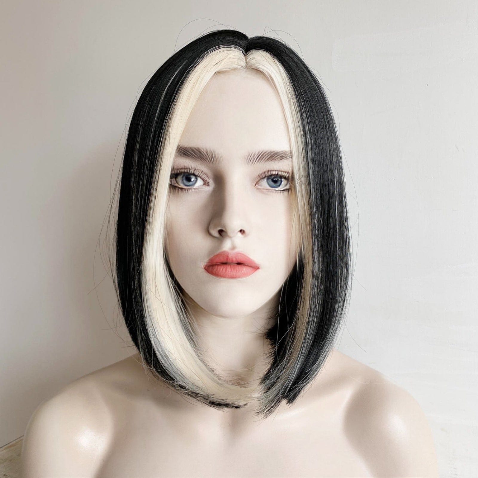 Skunk Stripe Wig Black And 613 Blonde Short Straight Bob Wig