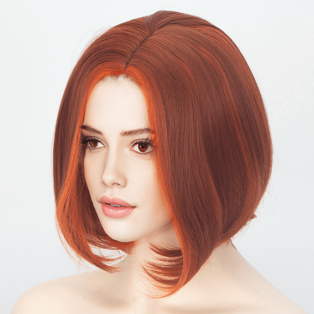 nevermindyrhead Women Sunset Reddish Orange Short Straight Bob Side Part Wig