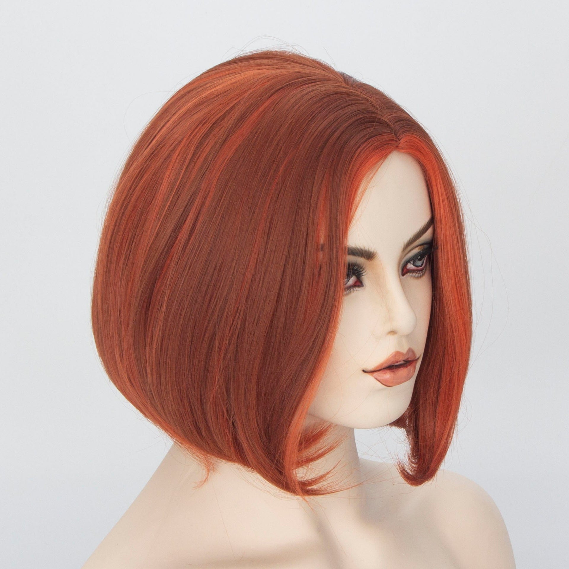 nevermindyrhead Women Sunset Reddish Orange Short Straight Bob Side Part Wig