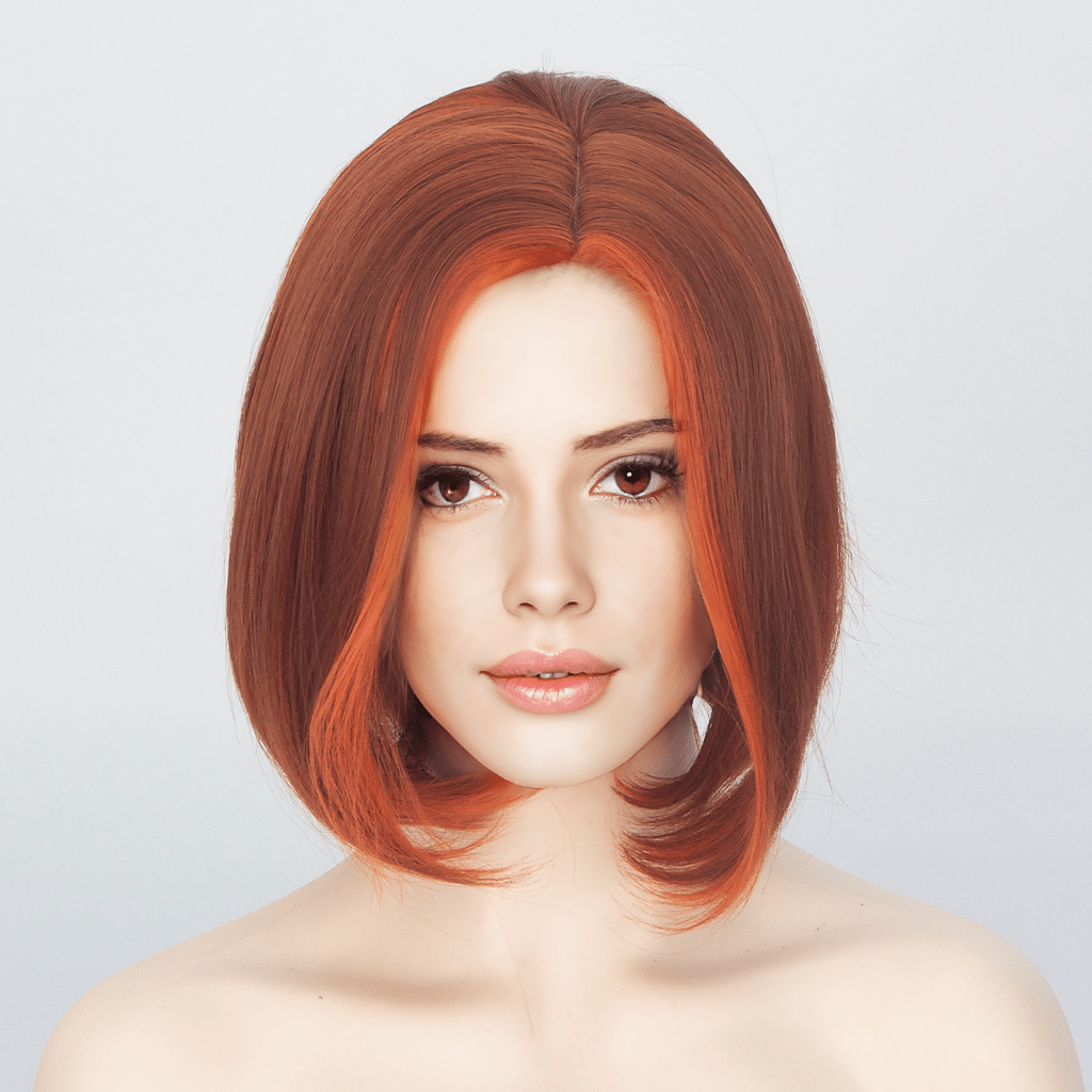 nevermindyrhead Women Sunset Reddish Orange Short Straight Bob Side Part Wig Orange