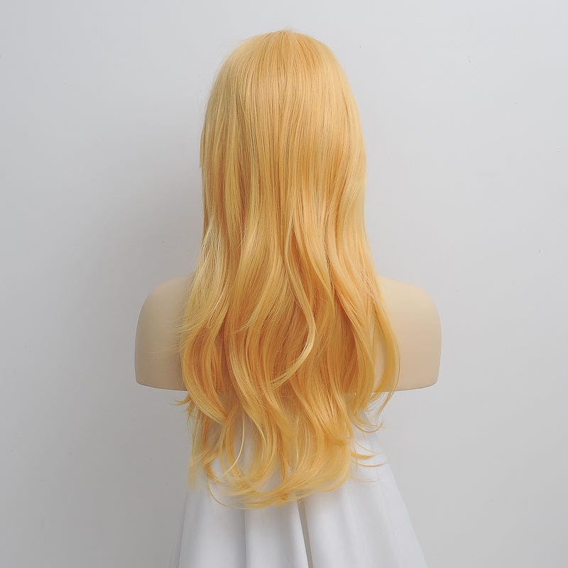 nevermindyrhead Yellow Cosplay Princess Wig For Girl Women Long Wavy Short Layers With Fringe Bangs For Halloween Costume