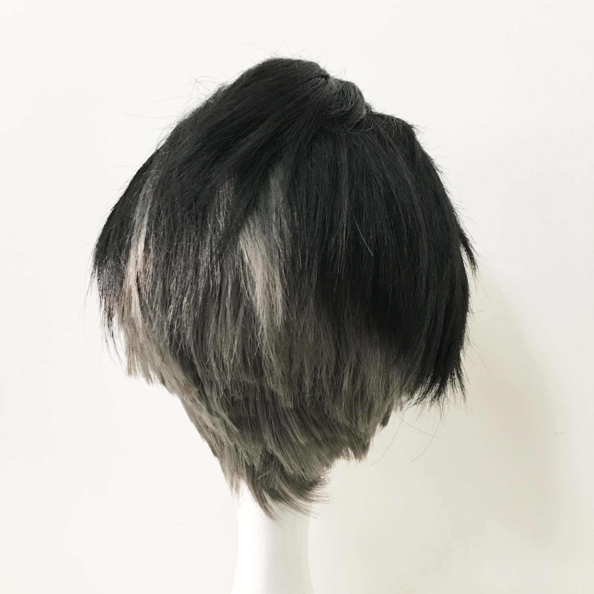 Men Black Gray Two Tone Men Undercut Slicked Back Layer Short Wig