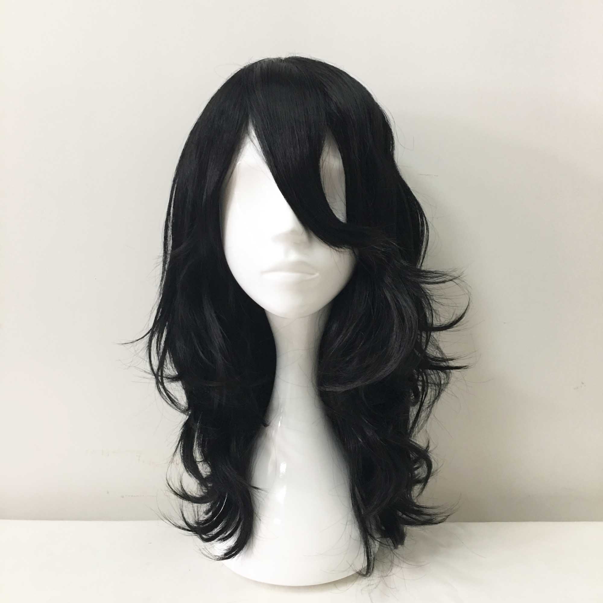 Long black cosplay wig hotsell with bangs