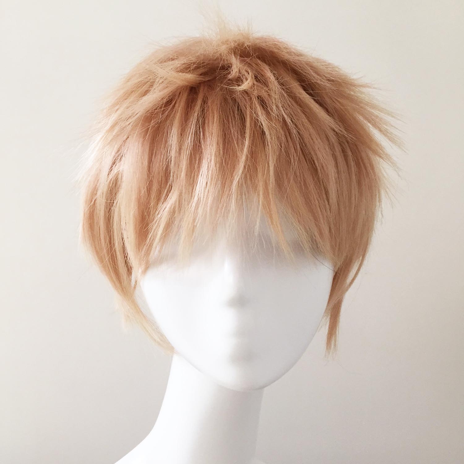 Men Blonde Short Straight Fringe Bangs Layered Cosplay Wig