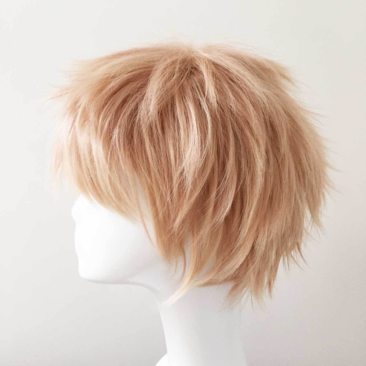 Men Blonde Short Straight Fringe Bangs Layered Cosplay Wig