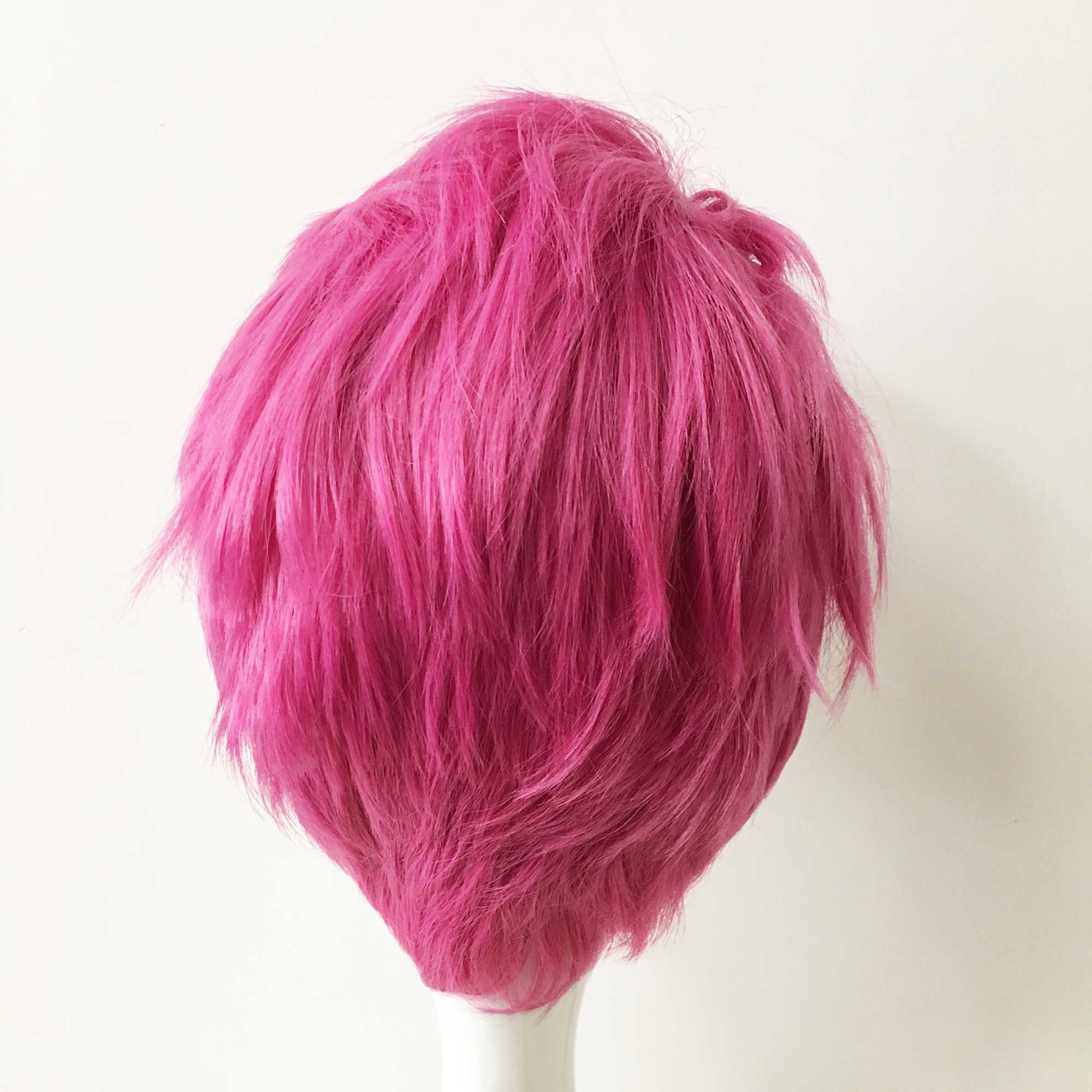 Men Magenta Pink Short Straight Slicked Back Cosplay Wig