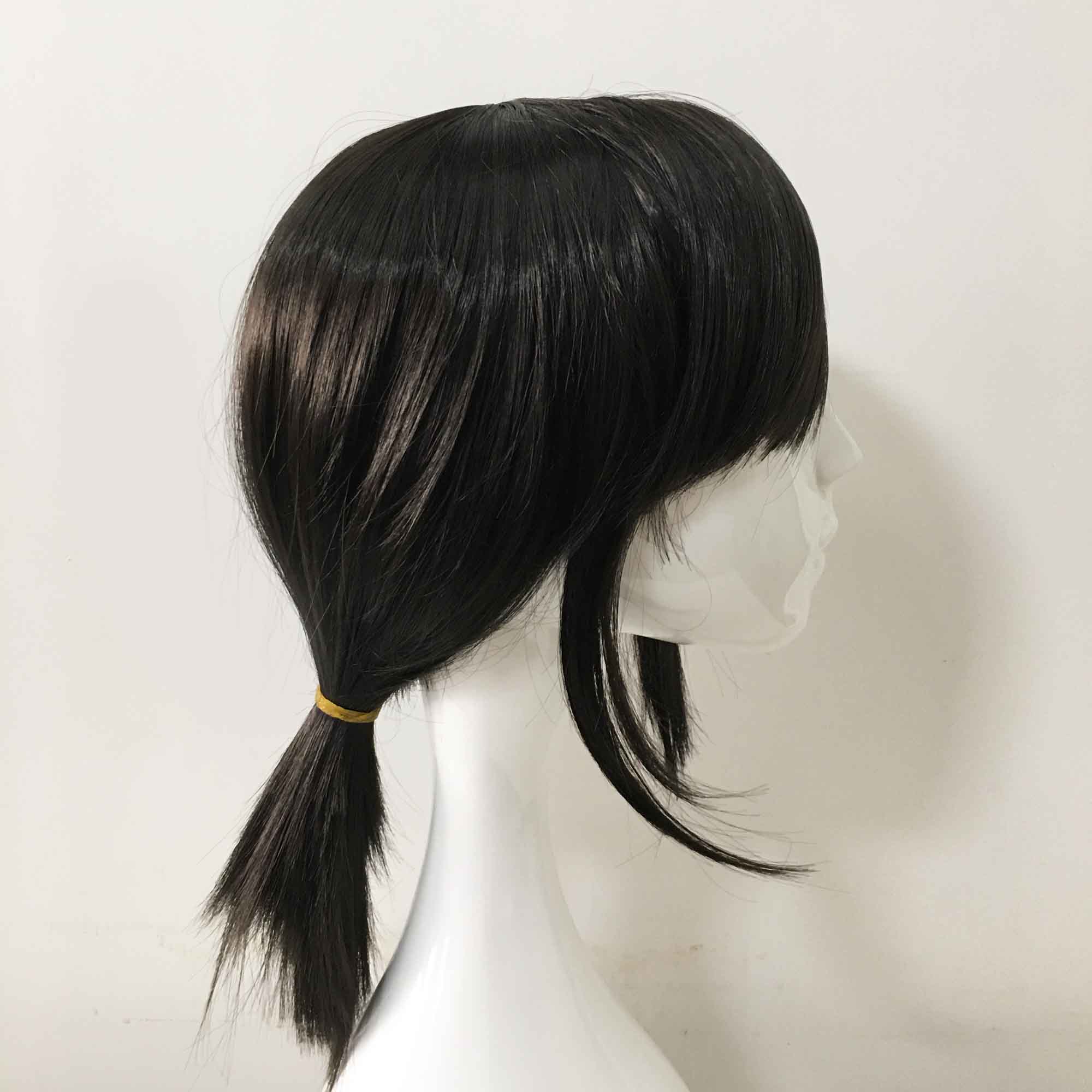 Women Black Medium Length Straight Side Swept Bangs Sideburns